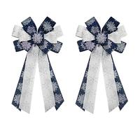 2PCS Christmas Wreath Bows Christmas Decor Bows Navy Blue Snowflake Ribbon Bows for Wreath, Christmas Tree Topper Bows for Christmas Party Decoration Home Indoor Outdoor Xmas Wreath Ornament Supplies