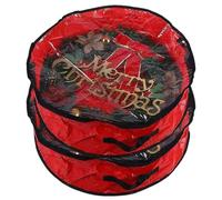 2Pcs Christmas Wreath Storage Waterproof Round Wreath Storage Container with Clear Window Handle & Double Zipper for Holiday Xmas, Red Bag Bag Box