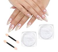 2PCS Chrome Nail Powder Set, Pearl White Fine Mirror Chrome Powders For Nails With Sponge Applicators, Iridescent Glazed Donut Moonlight Effect For Gel Natural Nails DIY Nail Art For Women