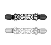2pcs Cinch Clips for Women, Vintage Sweater Dress Clips Back Cinch Metal Pant Waist Tightener for Shirts Shawls Cardigan Collar to Tighten Clothing (Black, Silver)