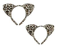 2PCS Classic Leopard Print Cat Ear Headband - Fashion Bold Animal Hair Accessory Party Cosplay Cute Hairband - for Women Girls Halloween Festival Theme Costume Fun Headwear
