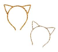 2PCS Classic Leopard Set Cat Ears Headband - Golden Cheetah & Snow Leopard Hair Accessory Party Cosplay Dress Up - for Women Girls Kids Wild Feline Playful Safari Festival Costume