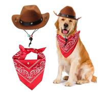 2PCS Classic Pet Cowboy Hat Dog Fashion Western Cowboy Square Scarf Unique Cowboy Style Western Cowboy Pet Theme Birthday Party Clothing Accessories Dog Gift (Brown)