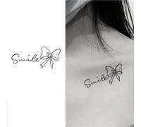 2pcs Clavicle Bowknot English Alphabet Smile Juice Tattoo Stickers for Men and Women, Semi-Permanent Tattoos, Realistic Fake Tattoos, Lasts 7-15 Days Waterproof Non-Reflective Non-Toxic Temporary Tatt