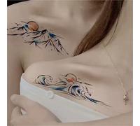 2pcs Clavicle Mountain and Sea Juice Stickers for Men and Women, Semi-Permanent Realistic Fake Tattoo, Lasts 7-15 Days Waterproof Non-Reflective Non-Toxic Temporary Tattoos