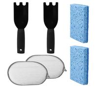 2pcs Cleaning Sponges and 2 Upgraded Grill Scraper, 2 Scouring Pads for George Forman & Cuisinart Indoor Grills Heat Resistant Spatula Cleaner Tool with Grooves for Easy Cleaning