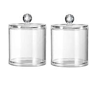 2PCS Clear Acrylic Plastic Cotton Swabs Holder with Lid Makeup Pad Organizer Divider Dispenser Cosmetic Container Jars Bathroom Storage Case for Cotton Balls Pads
