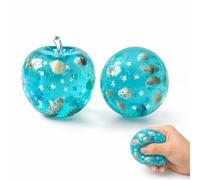 2PCS Clear Apple Squishy,Apple, Items for Office Desk and Classroom Focus, Blue Ocean Apple with Matching Blue Ball, Portable Emotional Management Tools