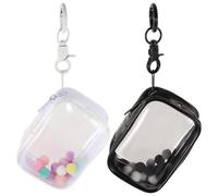 2pcs Clear Figure Display Bag with Keychain, Small Doll Storage Hanging Pouch Carrying Case with Pompom Ball for Dolls Jewelry and Collectibles