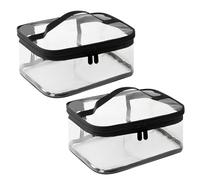 2Pcs Clear Make up Bag, Portable Makeup Bags, Waterproof PVC Travel Bags, Transparent Cosmetic Bag with Handle Zipper for Men and Women Travel Business Bathroom