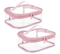 2Pcs Clear Makeup Bag,Large Capacity Cosmetic Bag with Zipper,PVC Waterproof Toiletry Bags with Handle, Portable Travel Storage Pouch for Bathroom, Travel, Vacation(Pink)