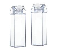 2PCS Clear Milk Carton Water Bottle 500ML Reusable Transparent Juice Bottle for Outdoor Sport