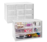 2Pcs Clear Mini Storage Drawers, 6-Grid Small Desk Organizer with Drawers, 9-Compartments Stackable Plastic Organizer, Desktop Storage Box for Craft Makeup Jewelry Bead (2 PCS)