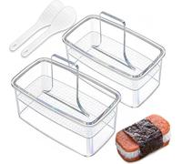 2pcs Clear Musubi Press Mould, Non-Stick Musubi Maker, BPA Free Onigiri Mold, Sushi Press for Hawaiian Musubi Home DIY (with 2 Rice Slaves)