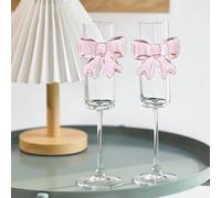 2PCS Clear Pink Bow Champagne Glass, 3D Bow Ultra Thin Champagne Flutes, Goblet Drinking Party Supplies