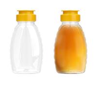 2Pcs Clear Plastic Honey Bottles Honey Squeeze Jar Empty Refillable Food Grade Honey Container with Flip Top Lids Leakproof Squeeze Honey Bottle No Drip Lids Condiment Container for Storing Dispensing