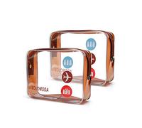 2pcs Clear Toiletry Bag with Zipper Travel Luggage Pouch Carry On Clear Airport Airline Compliant PVC Wash Bag Organizer Cosmetic Makeup Bags (Gold)