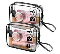 2PCS Clear Toiletry Bags, TSA Approved, Airport Liquid Bag, Convenient Waterproof Travel Accessories, Unisex Travel Cosmetic Bag, Airport Security Toiletry Bag(Black Transparent)