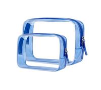 2Pcs Clear Travel Toiletry Bag,Clear Travel Bags for Toiletries,Carry On Wash Bag Organizer,Waterproof Toiletries Bag for Women(M+L) (Blue)