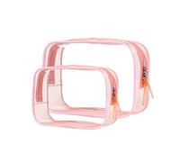 2Pcs Clear Travel Toiletry Bag,Clear Travel Bags for Toiletries,Carry On Wash Bag Organizer,Waterproof Toiletries Bag for Women(M+L) (Pink)