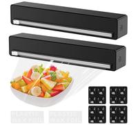 2Pcs Cling Film Dispenser with Cutter,30cm Foil Dispenser with Suction Cup,Plastic Clingfilm Wrap Dispensers Cutter Storage,Refillable Foil Holder for Home Home Restaurant