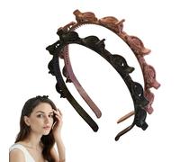 2Pcs Clip Headband, Velvet Hairband with Clips Teeth Comb Hair Hoop Headband with Clips Attached, Non-Slip Double Bangs Hairstyle Hairpin Headbands for Women's Girls Hair Accessories Black Brown