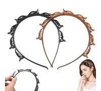 2Pcs Double Layer Clip Hairbands,butterfly clip headband,Multi-Layer Teeth Comb Hair Hoop Headband With Clips Attached,Clip Headbands,Headbands for Women's hair,Girls,DIY Hairband,Black, Brown