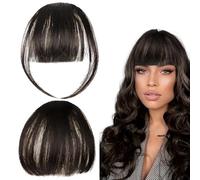 2Pcs Clip In Fringe,Natural Clip On Bangs,Light Curl Fringe Clips for Instant Face Contouring & Styling Versatility(Brownish Black)