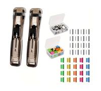 2Pcs Clip Pusher Stapler with 100pcs Refill Binder Clips | Reusable Push Stapler for Paper Binding - No-Staple Office Clamp Dispenser for Documents & Supplies(Black)