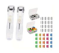 2Pcs Clip Pusher Stapler with 100pcs Refill Binder Clips | Reusable Push Stapler for Paper Binding - No-Staple Office Clamp Dispenser for Documents & Supplies(Clear)