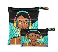 2pcs Cloth Diaper Wet Dry Bags Waterproof African American Woman Music Reusable Washable Travel Beach Yoga Gym Bag for Swimsuits Wet Clothes
