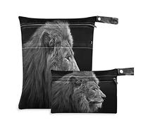 2pcs Cloth Diaper Wet Dry Bags Waterproof Black White African Lion Reusable Washable Travel Beach Yoga Gym Bag for Swimsuits Wet Clothes