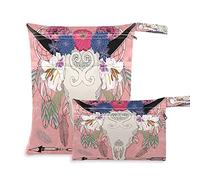 2pcs Cloth Diaper Wet Dry Bags Waterproof Boho Cow Dream Catcher Feathers Flowers Reusable Washable Travel Beach Yoga Gym Bag for Swimsuits Wet Clothes