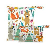 2pcs Cloth Diaper Wet Dry Bags Waterproof Cute Fox Bear Rabbit Tribal Pattern Reusable Washable Travel Beach Yoga Gym Bag for Swimsuits Wet Clothes