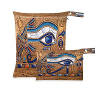 2pcs Cloth Diaper Wet Dry Bags Waterproof Egypt Ethnic Papyrus The Eye Reusable Washable Travel Beach Yoga Gym Bag for Swimsuits Wet Clothes