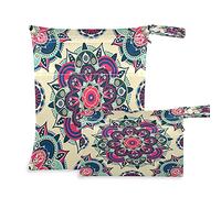 2pcs Cloth Diaper Wet Dry Bags Waterproof Ethnic Floral Mandala Indian Reusable Washable Travel Beach Yoga Gym Bag for Swimsuits Wet Clothes