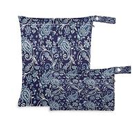 2pcs Cloth Diaper Wet Dry Bags Waterproof Ethnic Indian Paisley Flower Reusable Washable Travel Beach Yoga Gym Bag for Swimsuits Wet Clothes