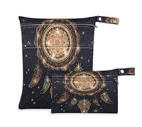 2pcs Cloth Diaper Wet Dry Bags Waterproof Galaxy Ethnic Indian Talisman Dreamcatcher Mandala Feathers Reusable Washable Travel Beach Yoga Gym Bag for Swimsuits Wet Clothes