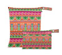 2pcs Cloth Diaper Wet Dry Bags Waterproof Geometric Indian Reusable Washable Travel Beach Yoga Gym Bag for Swimsuits Wet Clothes