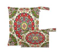 2pcs Cloth Diaper Wet Dry Bags Waterproof Indian Floral Paisley Print Reusable Washable Travel Beach Yoga Gym Bag for Swimsuits Wet Clothes