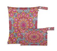 2pcs Cloth Diaper Wet Dry Bags Waterproof Indian Ottoman Motifs Flower Reusable Washable Travel Beach Yoga Gym Bag for Swimsuits Wet Clothes