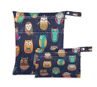 2pcs Cloth Diaper Wet Dry Bags Waterproof Indian Tribal Animal Owl Reusable Washable Travel Beach Yoga Gym Bag for Swimsuits Wet Clothes