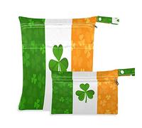 2pcs Cloth Diaper Wet Dry Bags Waterproof Irish Flag Shamrock Clovers Leaves Reusable Washable Travel Beach Yoga Gym Bag for Swimsuits Wet Clothes