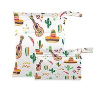2pcs Cloth Diaper Wet Dry Bags Waterproof Mexico Guitar Cactus Hats Reusable Washable Travel Beach Yoga Gym Bag for Swimsuits Wet Clothes