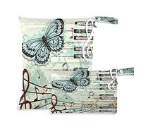 2pcs Cloth Diaper Wet Dry Bags Waterproof Music Note Piano Key Butterfly Reusable Washable Travel Beach Yoga Gym Bag for Swimsuits Wet Clothes
