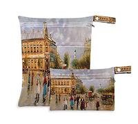 2pcs Cloth Diaper Wet Dry Bags Waterproof Oil Paintings Castle People Reusable Washable Travel Beach Yoga Gym Bag for Swimsuits Wet Clothes