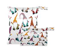 2pcs Cloth Diaper Wet Dry Bags Waterproof Scandinavian Christmas Gnome Reusable Washable Travel Beach Yoga Gym Bag for Swimsuits Wet Clothes