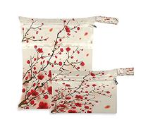 2pcs Cloth Diaper Wet Dry Bags Waterproof Spring Floral Plum Blossom Reusable Washable Travel Beach Yoga Gym Bag for Swimsuits Wet Clothes