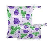 2pcs Cloth Diaper Wet Dry Bags Waterproof Summer Watercolor BlackBerry Leaves Reusable Washable Travel Beach Yoga Gym Bag for Swimsuits Wet Clothes