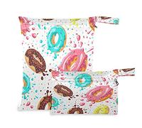 2pcs Cloth Diaper Wet Dry Bags Waterproof Watercolor Donut Blue Mint Glaze Reusable Washable Travel Beach Yoga Gym Bag for Swimsuits Wet Clothes